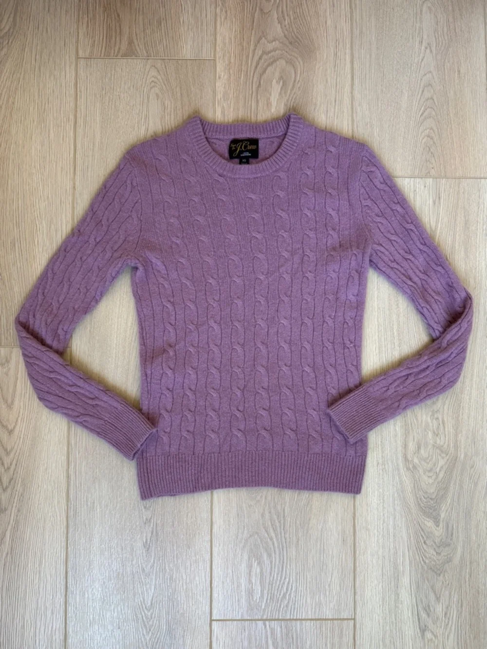 J. Crew Cashmere Sweater Lavender Purple Cable Knit Crewneck XS